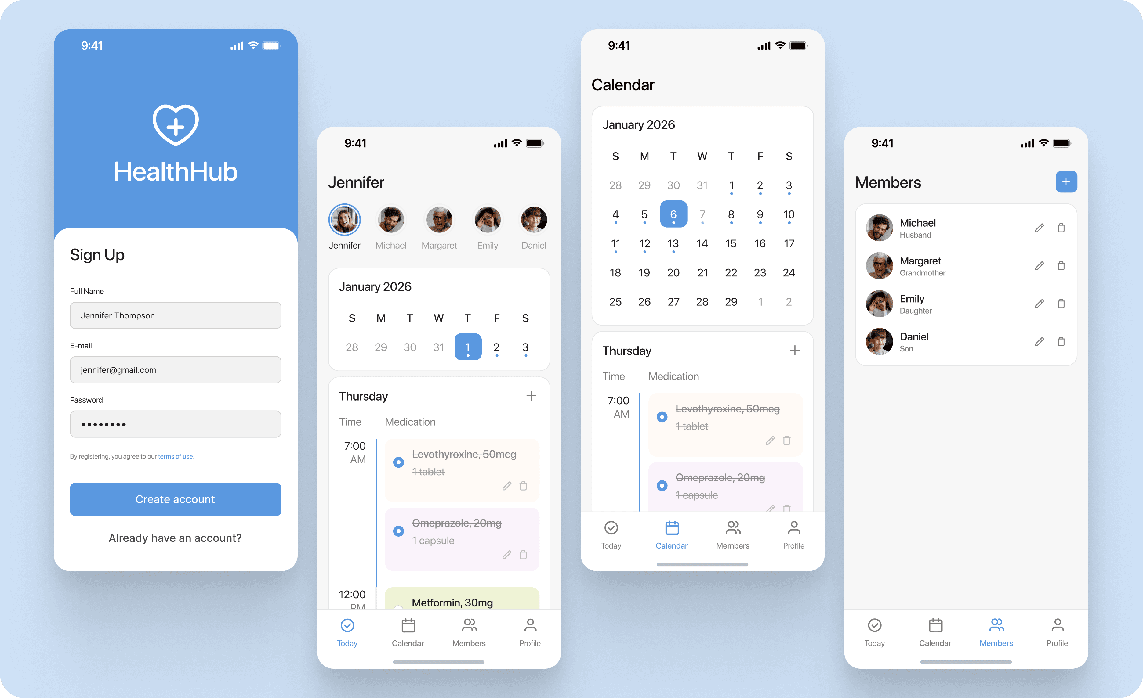 HealthHub app mockups